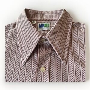 Mr Dee‎ Cee Vintage Men's Button Up Shirt XL Off White Burgundy Short Sleeve USA